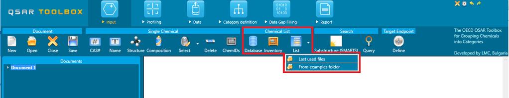 Execution of AW for Ecotoxicity List with chemicals (batch work) Input: Ways of Entering a Chemical List Database