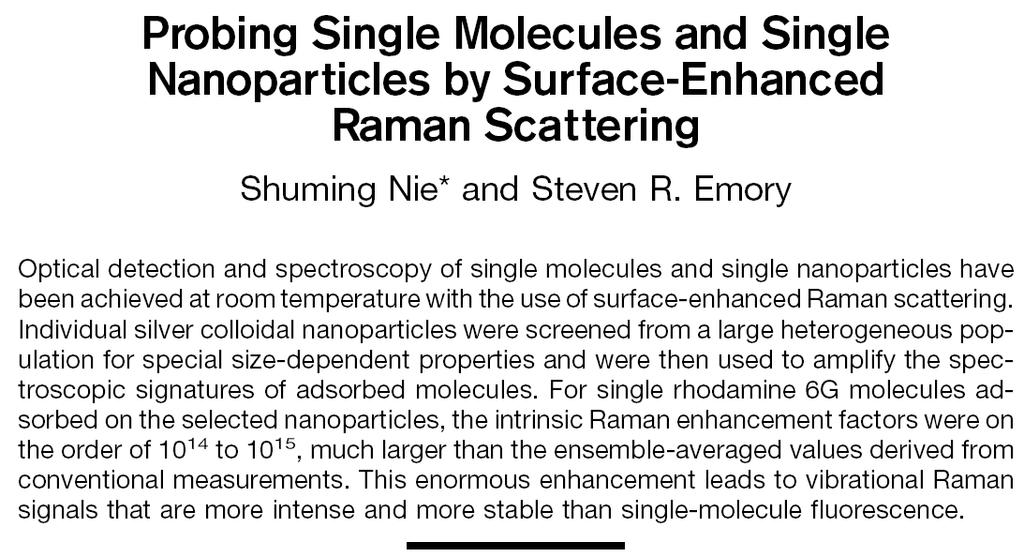 SERS Raman scattering is an extremely inefficient process with scattering cross sections (~10-30 cm 2 /molecule) approximately 14 orders of magnitude smaller than the absorption
