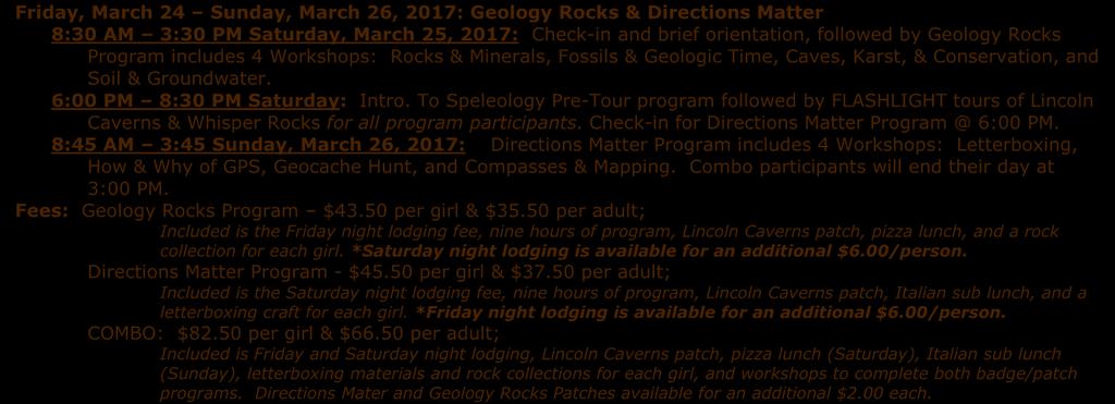 To Speleology pre-tour program followed by FLASHLIGHT tours of Lincoln Caverns & Whisper Rocks for all program participants. Check-in for Geology Rocks Program @ 6:00 PM.