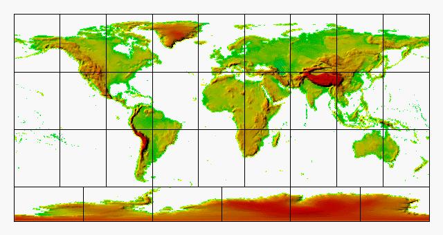 Figure 1. GTOPO30 Elevation Model additional advantage of the new multi resolution global model over GTOPO30 is that seven new raster elevation products will be available at each resolution.