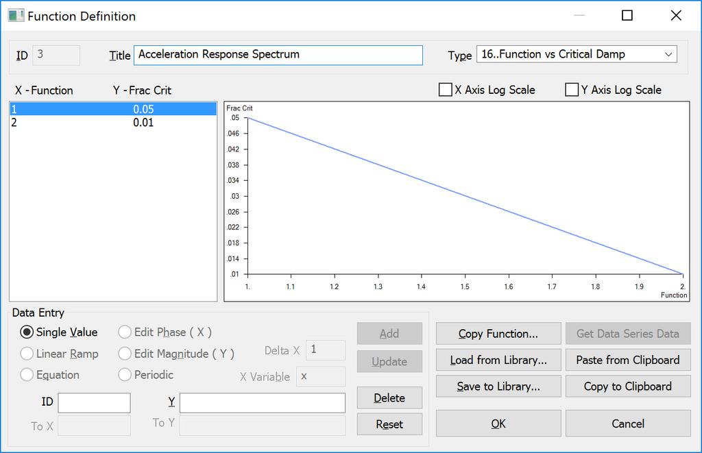 5.5 STEP 3: CREATING INTERPOLATION TABLE Nastran requires an interpolation table to determine the system response, if the system damping is not given directly from a response spectrum curve.