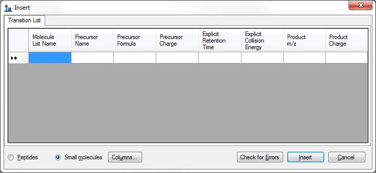 The insert form should now appear as shown below: To add the transitions specified in the spreadsheet, do the following: