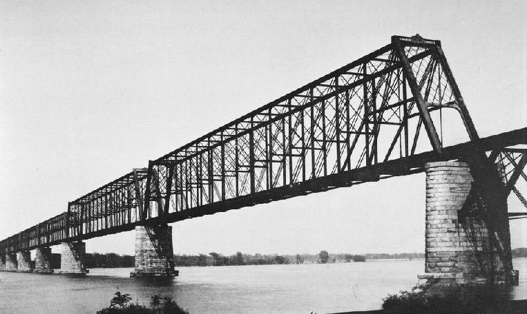 iron or steel bridge in world when completed in 1889 (4 miles).