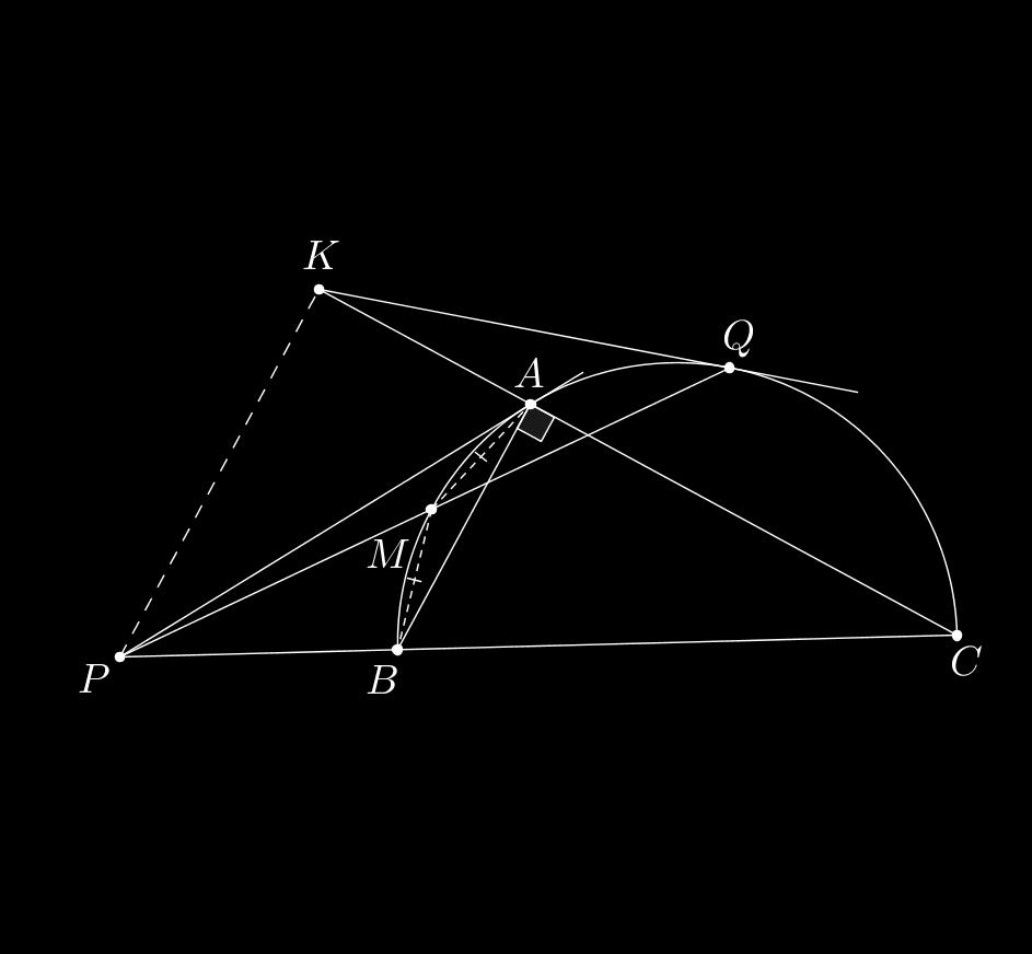 15 4. Let ω be the circumcircle of right-angled triangle ABC ( A = 90 ). Tangent to ω at point A intersects the line BC in point P.