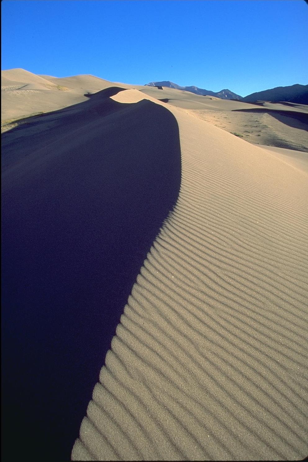 Transverse dunes Straight-crested or sinuous ridges (aklé dunes), oriented perpendicular to wind direction Length < 100 km, height < 100-200 m,