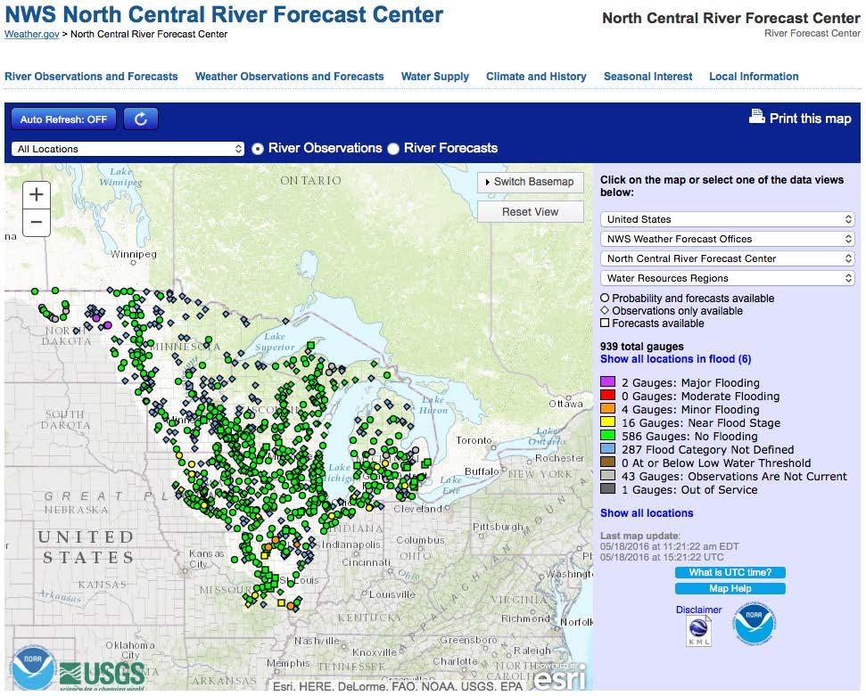 Mississippi River Basin conditions May 18, 2016