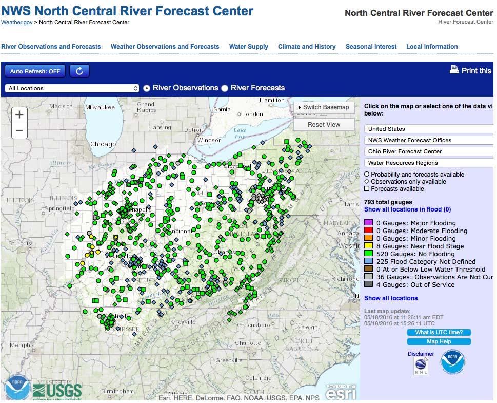 Ohio River Basin conditions May 18, 2016