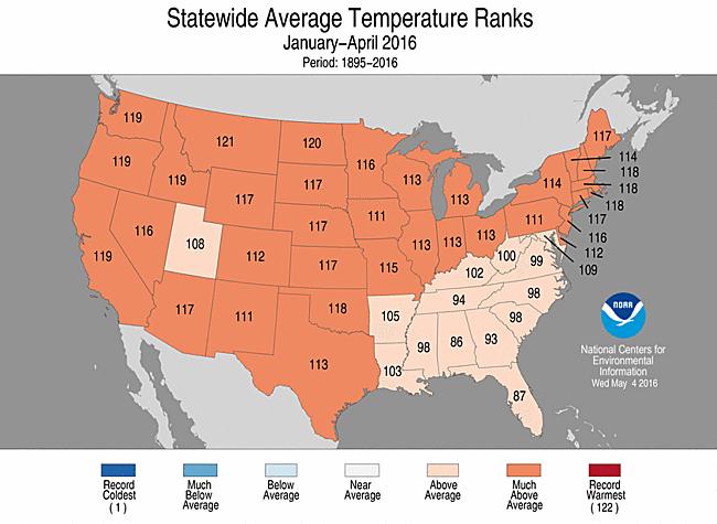 The contiguous United States average temperature since January 1 was