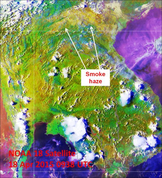 Fig. 2D: NOAA-18 satellite image on 18 April 2015 shows moderate to dense smoke