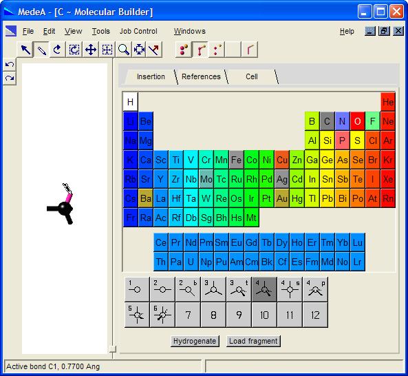 To insert Carbon atoms, select C from the periodic table in the Insertion panel.