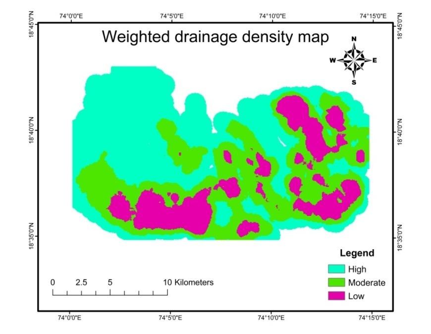4.7 Drainage density Drainage density is total length of all streams in the watershed divided by total area of watershed. It is a measure of how the watershed is drained by streams.