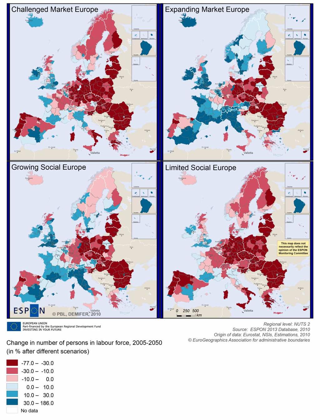 MAP 3 Change in Labour Force 2005-2050 (ESPON