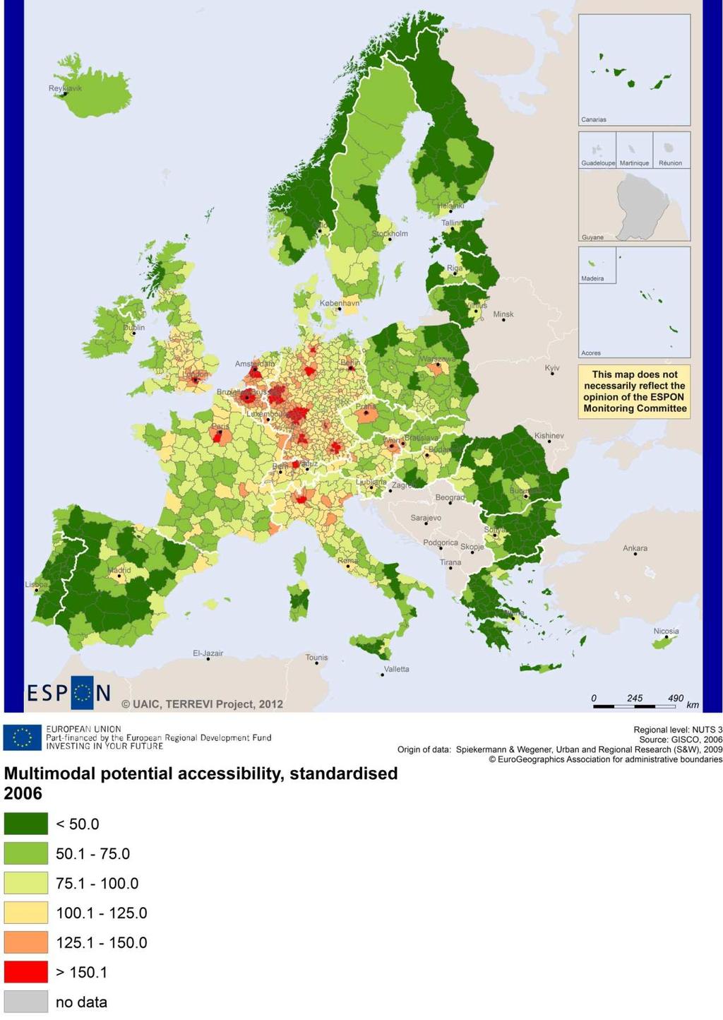 MAP 5 Multimodal accessibilty (ESPON Accessibility Update) for the CBC Italy Austria Potential Accessibility Multimodal