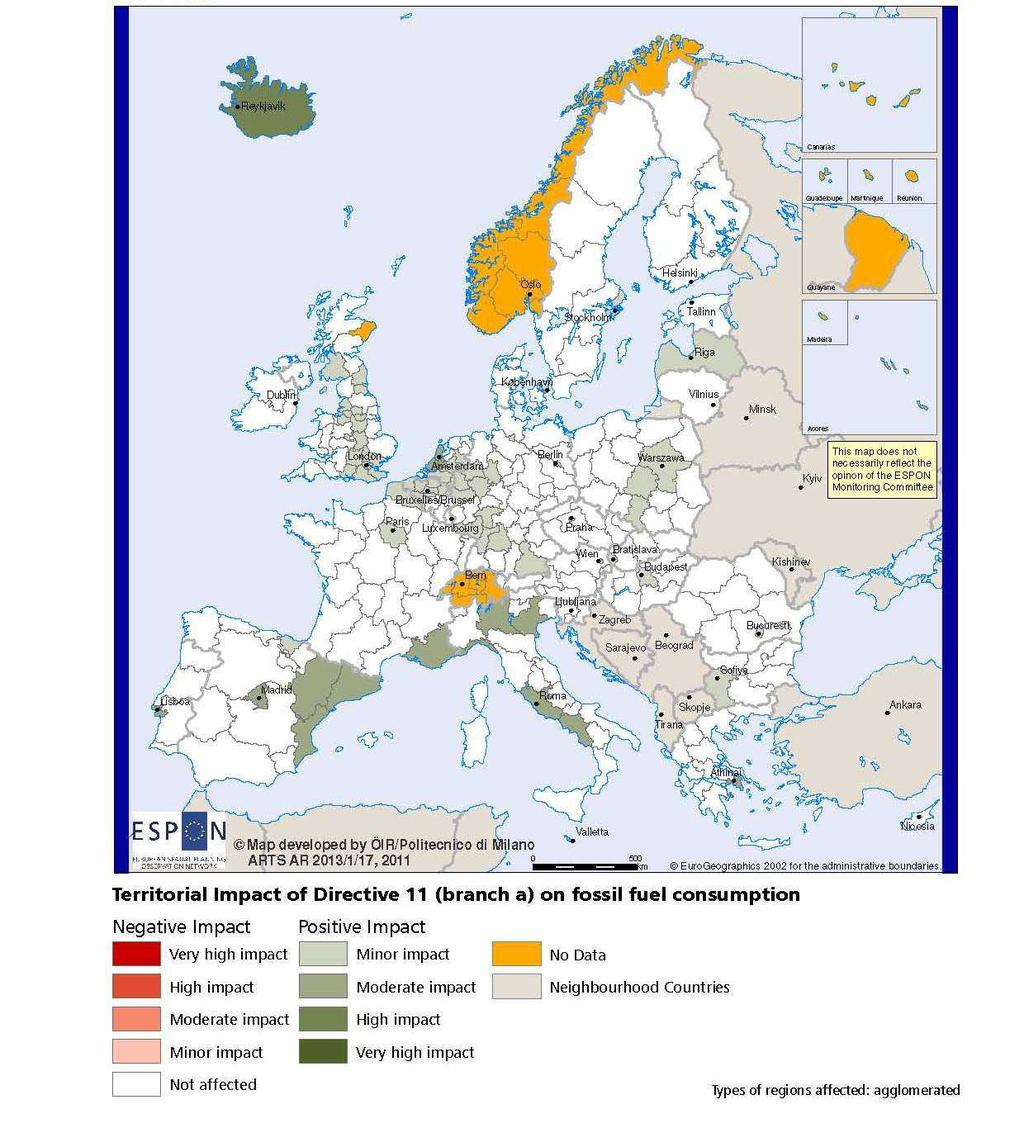 MAP 2 - Territorial impact on fossil fuel consumption of Directive on the promotion of clean