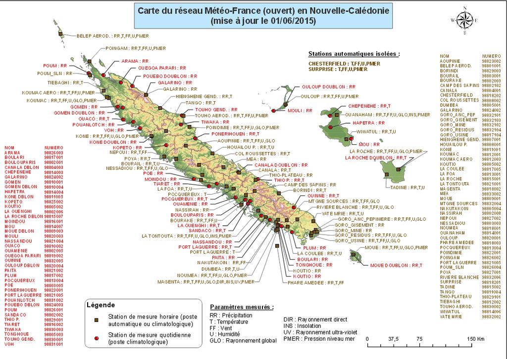 2.4.2 Monitoring Stations and Equipments [A summary of the number of stations, types of equipment in that station] In New Caledonia, forecasters and climatologists can rely on technology to the