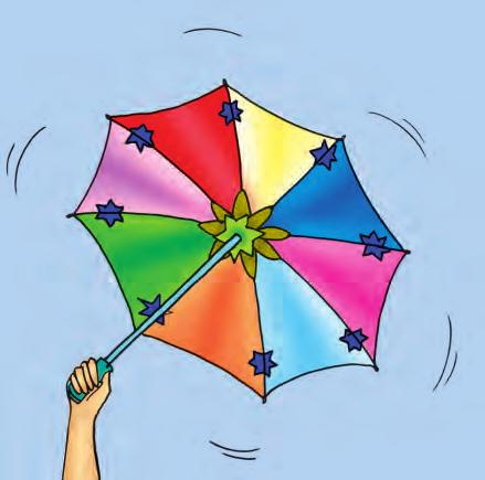 Make about 10-15 stars out of white paper. Paste one star at the position of the central rod of the umbrella and others at different places on the cloth near the end of each spoke (Fig. 17.9). Fig 17.