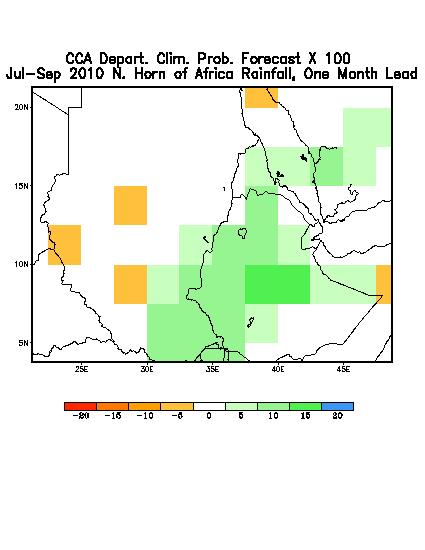 Green to blue indicate areas of increasingly more likely above average conditions (source: IRI). Fig 5.