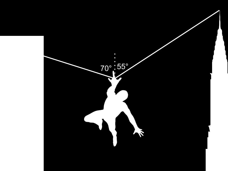 12.2 VECTORS Example. Spiderman is suspended from two strands of spider silk as shown.