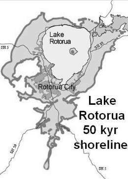 24 Reconstructed shorelines of Rotorua Basin (left) and area