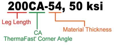 ThermaFast Corner Angle Product Profile Material Properties ASTM A03/A03M Structural Grade 50 (30) Type H, ST50H (ST30H): 50ksi (30MPa) minimum yield strength, 5ksi(50MPa) minimum tensile strength,