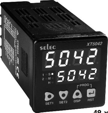 XT5042 DUAL, MULTIFUNCTIN TIMER 2 Se pins. 4 digi, dual display. Muli range: 0.01 sec 9999 hr.