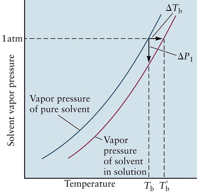 492 Vapor-Pressure Lowering P P P X P P X P o o o o 1 1 1 1 1 1 2 1 P 1 (above a dilute solution) < P 1o (above a pure solvent) Boiling-Point Elevation Let P 1o = 1 atm and n 1 >>n 2 (dilute