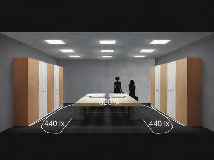 protect visual wellbeing, the recessed-mounted solution in false ceilings, whether modular or not, facilitates both installation and design. h. 3 m 200 cd/klm 300 cd/klm 400 cd/klm Diffused h.