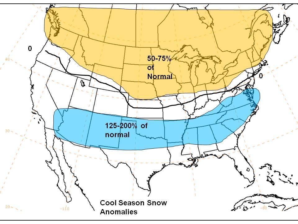 Maps Cool Season Snow Anomalies I expect a rather storm winter along the southern and eastern tier with opportunities for snow when
