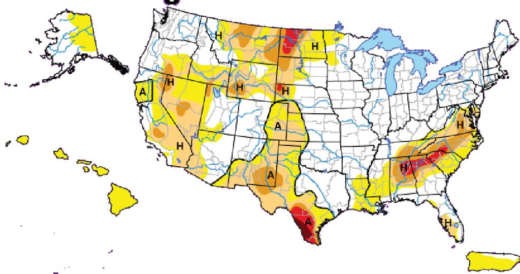 Lower drought intensity extends through central and eastern Wyoming, and eastern Colorado.