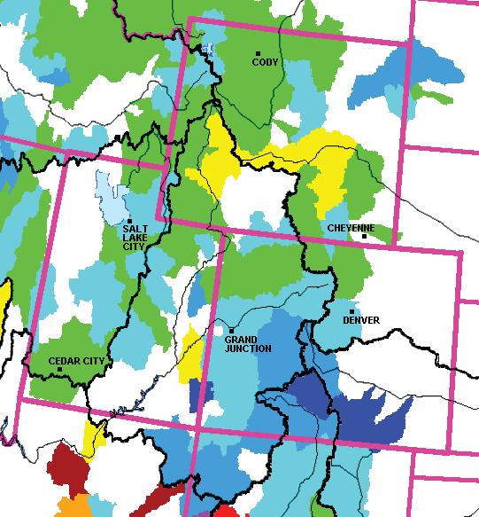 Intermountain West Snowpack data through 04/01/08 April 1 snowpack conditions are near or above average for most of the Intermountain West Region, with the exception of several basins in central