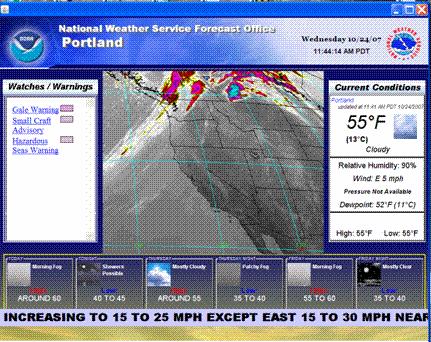 Fully Localized Atmospheric Research Environment FLARE Desktop Weather Display System - Observational data - Zone forecasts - 5 different panels - Looping image panel -Warning display mode