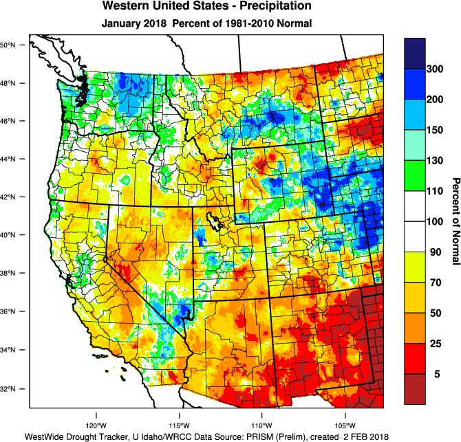 throughout the western US. As a result, many regions across California, Nevada, Arizona and Oregon have less than 40% of their normal snowpack.