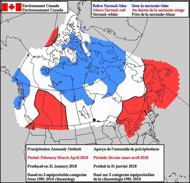 Long Range Precipitation Forecast Most long lead precipitation forecasts are predicting near normal precipitation across the majority of Saskatchewan for February, March, and April, with some models