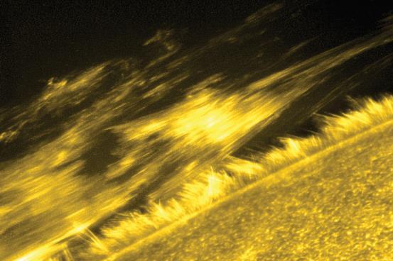 FIGURE 15.9 Portion of the Transition Region. This image shows a giant ribbon of relatively cool gas threading through the lower portion of the hot corona.