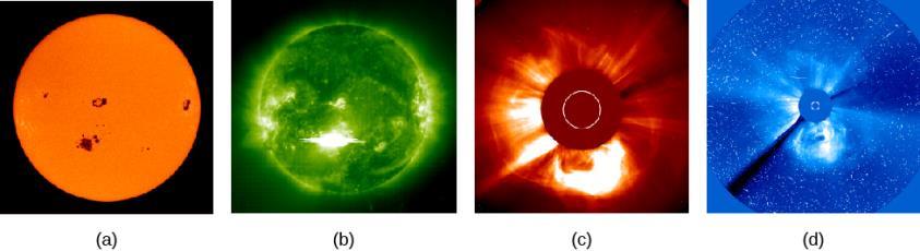 FIGURE 15.21 Flare and Coronal Mass Ejection. This sequence of four images shows the evolution over time of a giant eruption on the Sun.