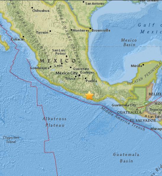 A magnitude 7.2 earthquake has occurred in Oaxaca, Mexico at a depth of 24.6 km (15 miles). It was felt as far away as Guatemala. There have been no reported deaths directly linked to the earthquake.