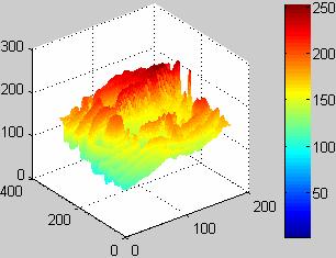 The relative light intensity distribution According to the peaks of the light intensity, five levels were classified in the holographic interferometry picture.