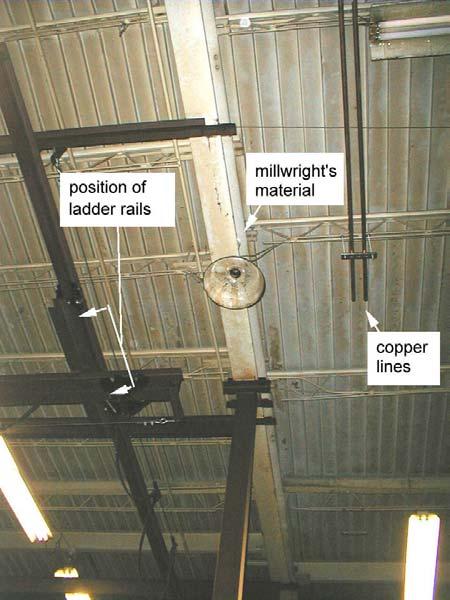 INTRODUCTION On Wednesday, June 12, 2002, a 54-year old millwright was killed when he fell from a ladder he had been working from. He was installing new copper lines on a 22-foot plant ceiling.