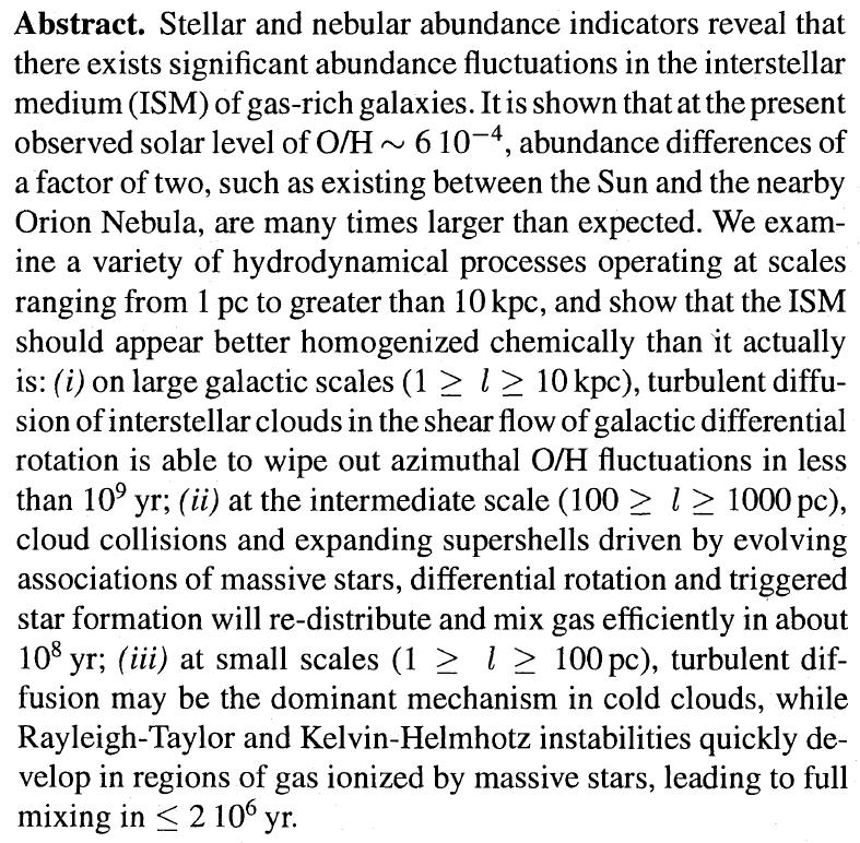 Observational Constraints to Galactic Chemical Evolution Metals in Solar Neighbourhood/Star Clusters massive stars: inferred from observation chemical inhomogeneity BUT gas-phase of