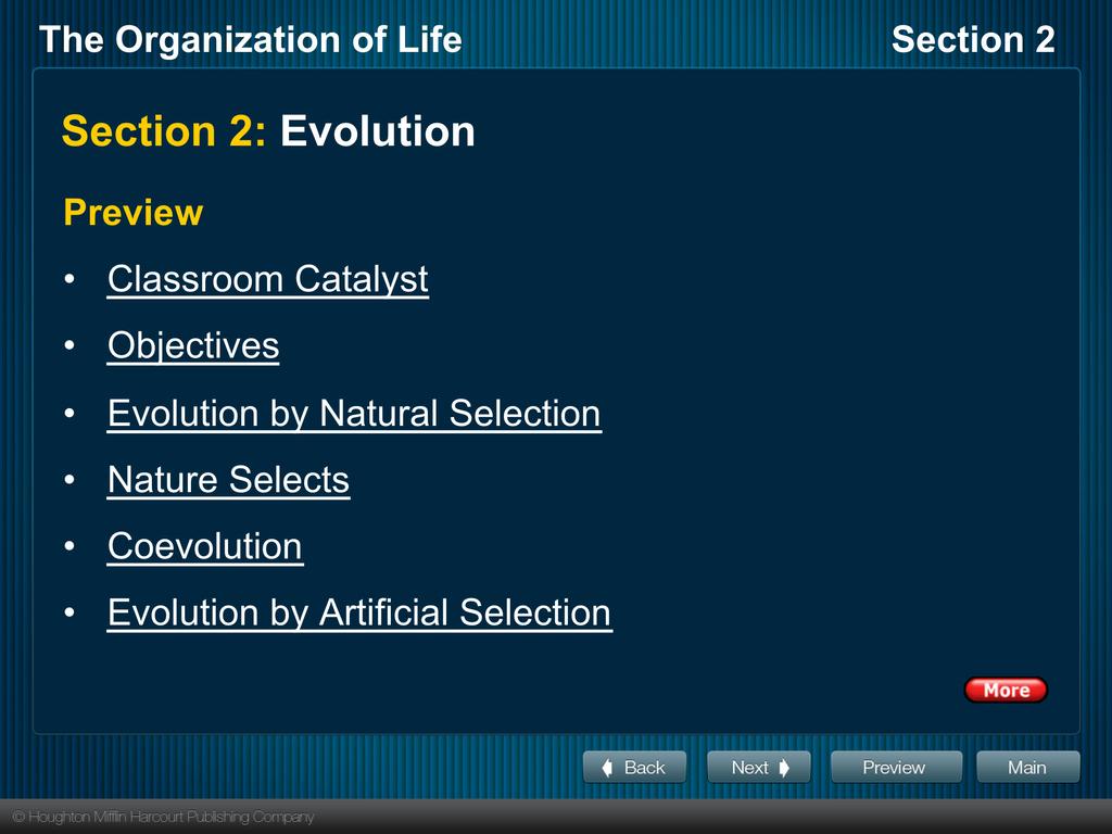 Section 2: Evolution Preview Classroom Catalyst Objectives Evolution by