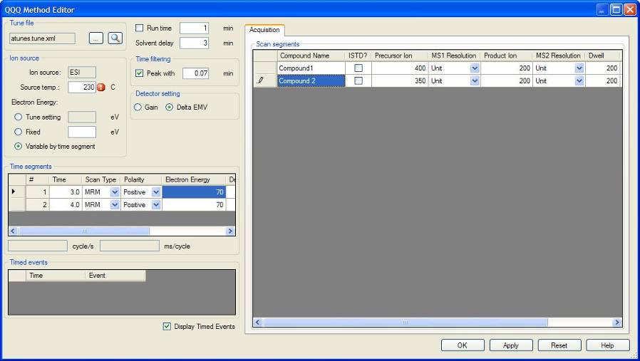 MS/MS Acquisition Method Editor Dialog