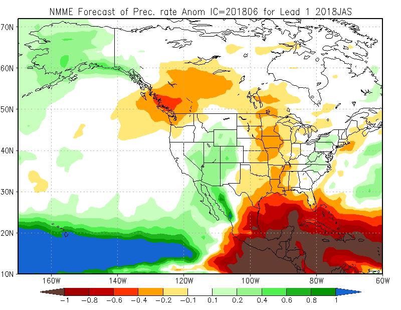Figure 6: North American Multi-Model Ensemble Precipitation Anomaly Outlook