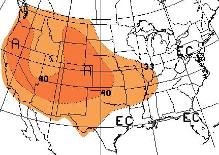 , including much of the Intermountain West, has an increased risk of above average temperatures in October 2005 (Figure 10a), forecast periods through February (Figures 10b-d), and the spring of 2006