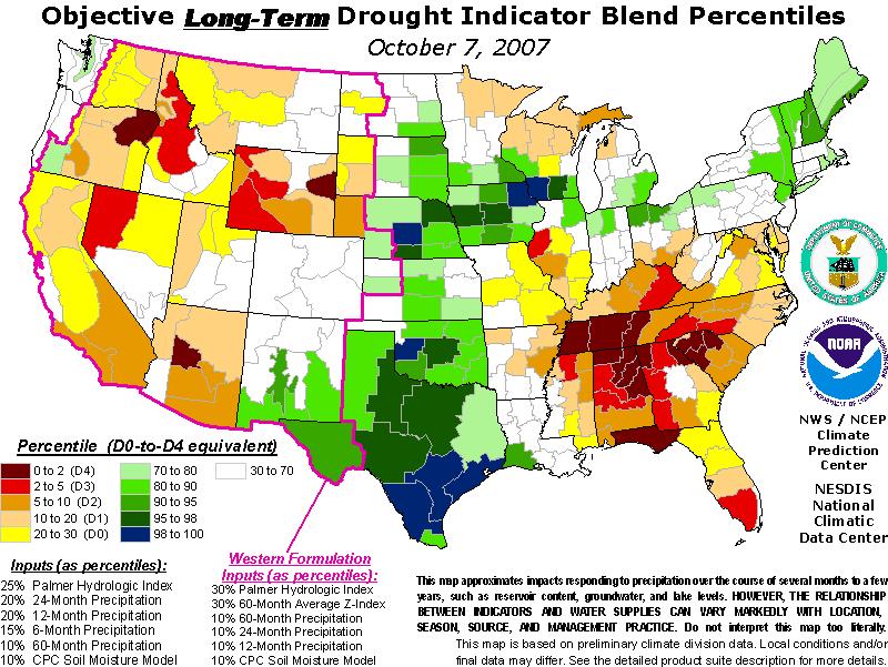 13% CPC Soil Model 7% Palmer Drought Index Would need serially complete data, so could not be computed on