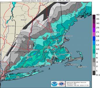 February 5, 2016 Band of moderate to heavy snow through New England Heavy, wet snow caused afternoon rush problems Downed trees,
