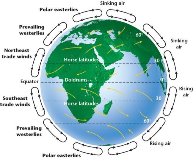the Northern hemisphere and left in the Southern hemisphere (from the equator).