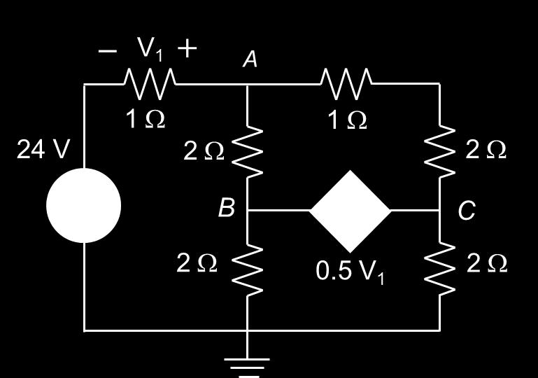 Question 4: In the circuit below, find nodal voltage VB (in Volts) when