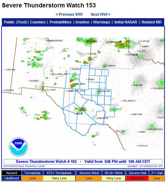 Fundamental Definitions WATCH Conditions are favorable for severe weather Valid for