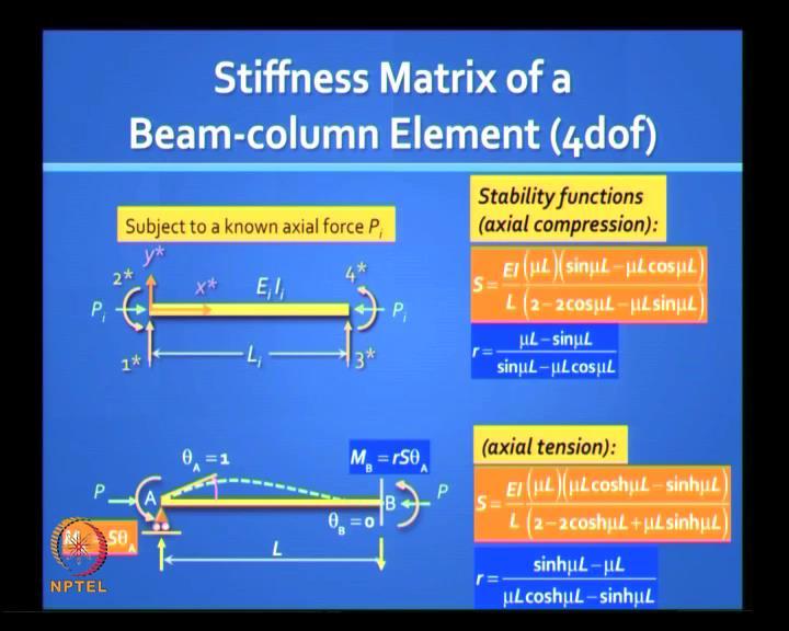 (Refer Slide Time: 01:04) So, if you are using a beam element, which will now be called a beam column element because we are going to consider the interaction between the axial force and the bending