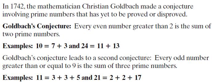 MATHEMATICAL REASONING Goldbach's Conjecture NOTE: A